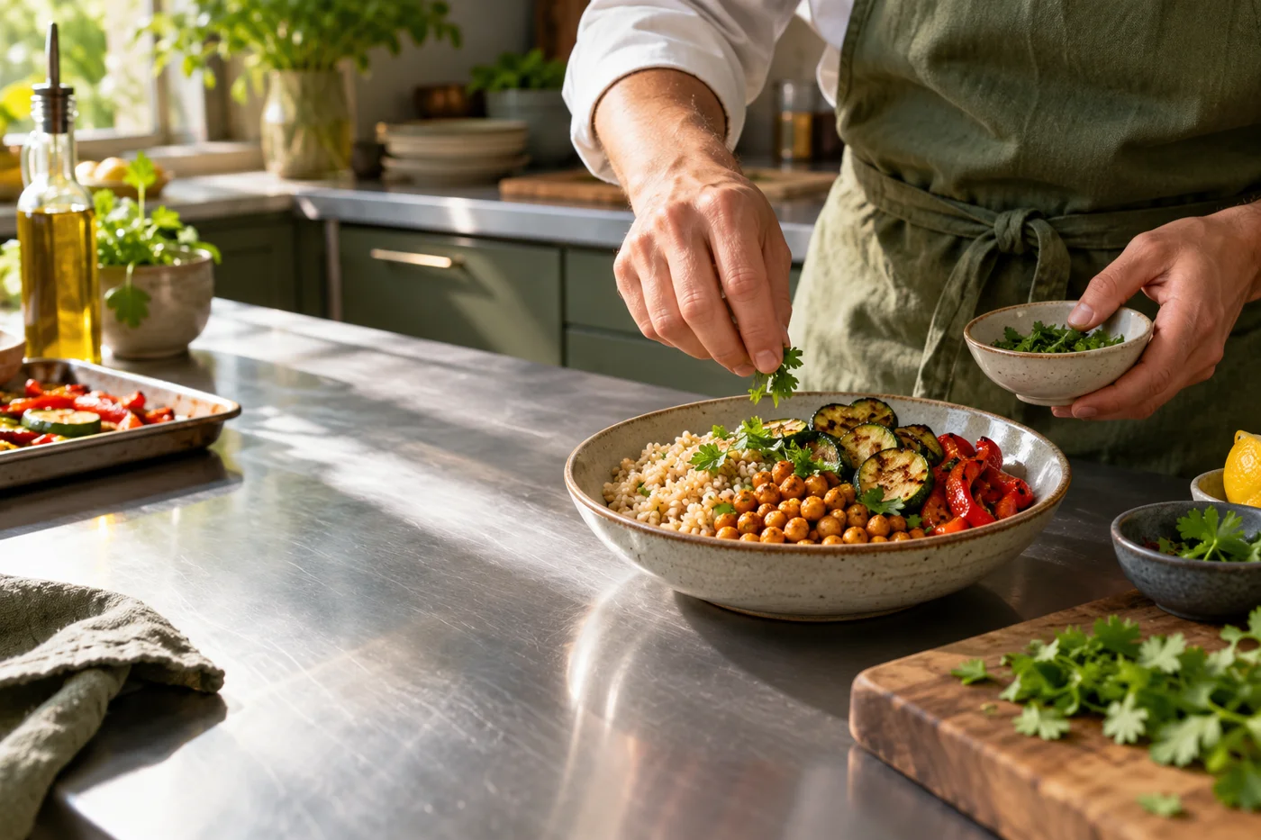 Illustrative restaurant kitchen preparation